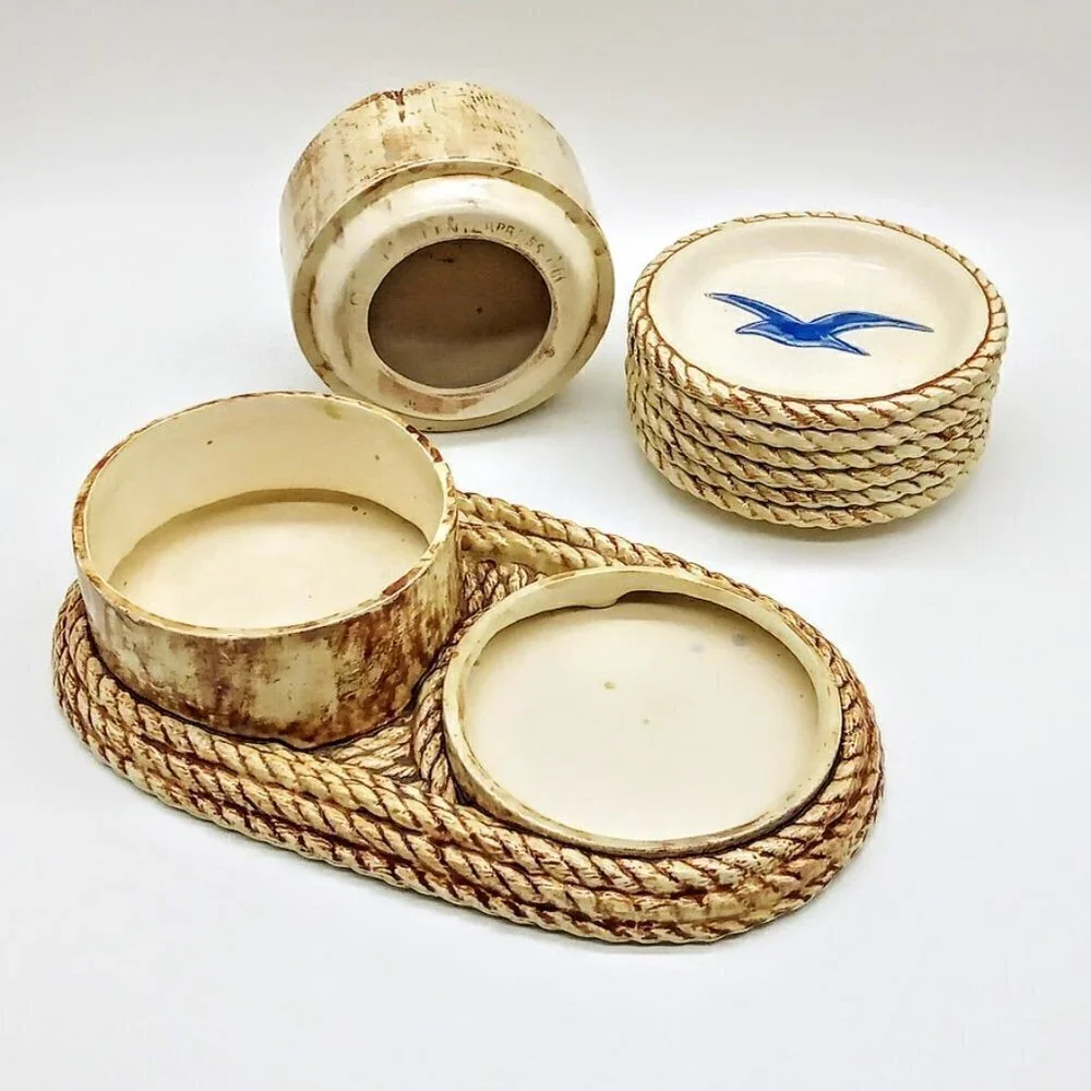 Vintage Duncan Enterprises 1981 Ceramic Seagull Coasters Serving Set